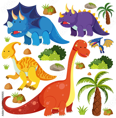Set of cute dinosaurs isolated on white background © brgfx