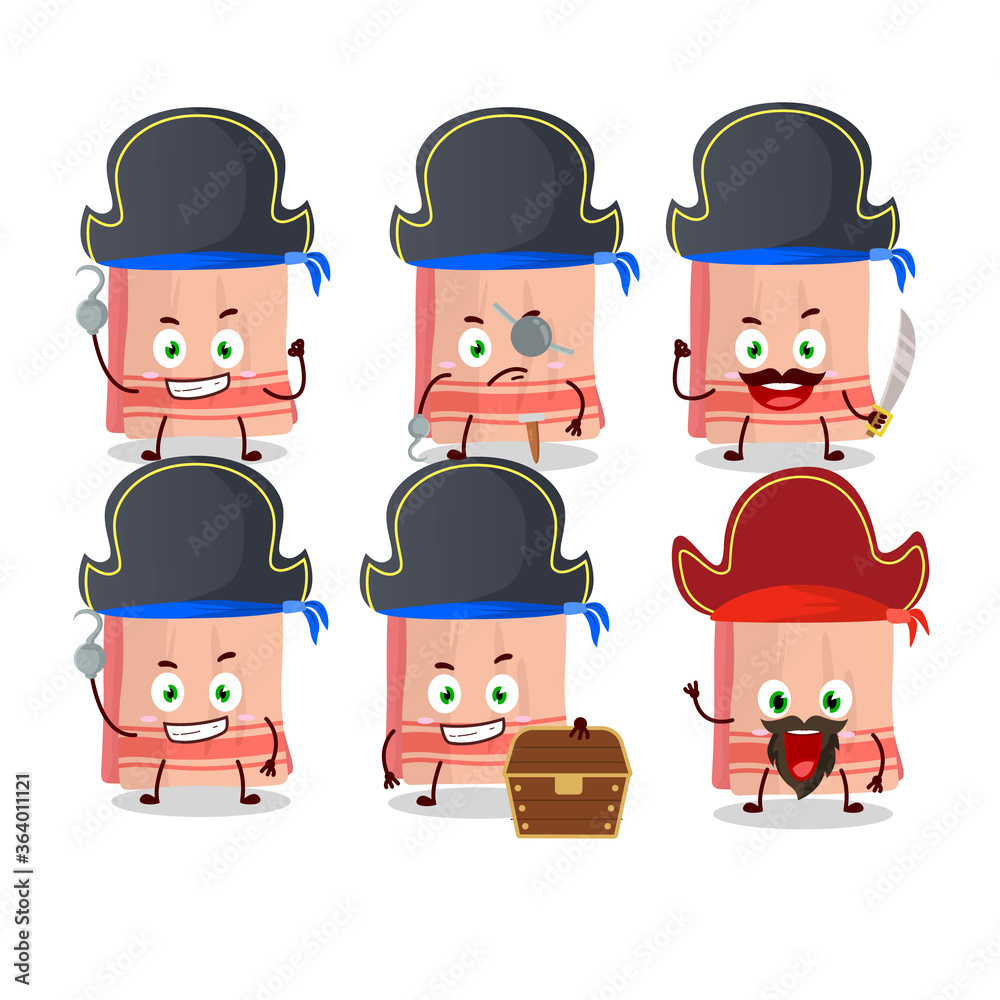 Cartoon character of towel with various pirates emoticons Cartoon character of towel with various pirates emoticons