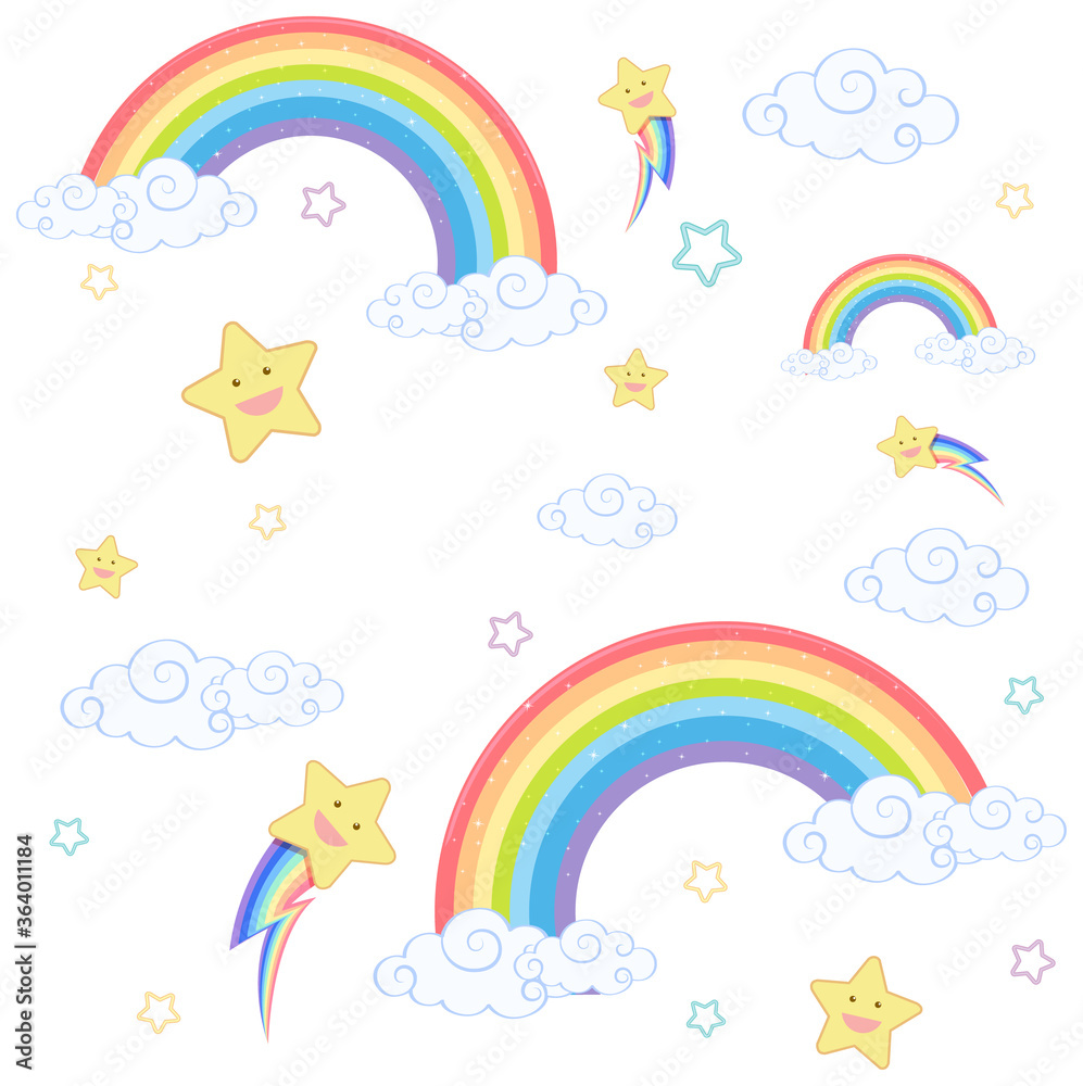 Seamless rainbow with smile star on white background