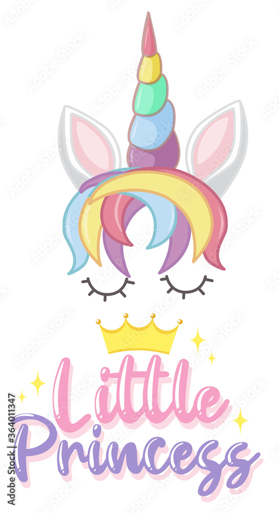 Little princess logo in pastel color with cute unicorn
