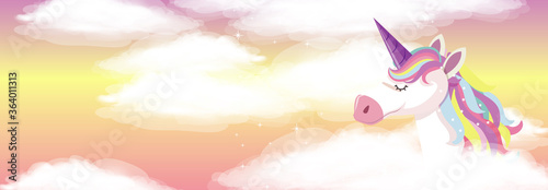 Cute unicorn on sky