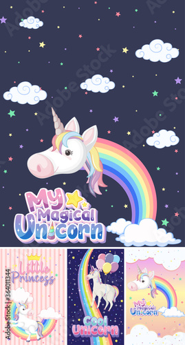 Cute unicorn banner on pastel background color