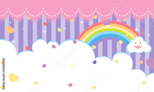 Blank cloud with cute rainbow on purple two tone stripes background