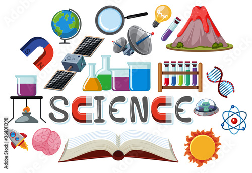 Science logo with science education objects isolated