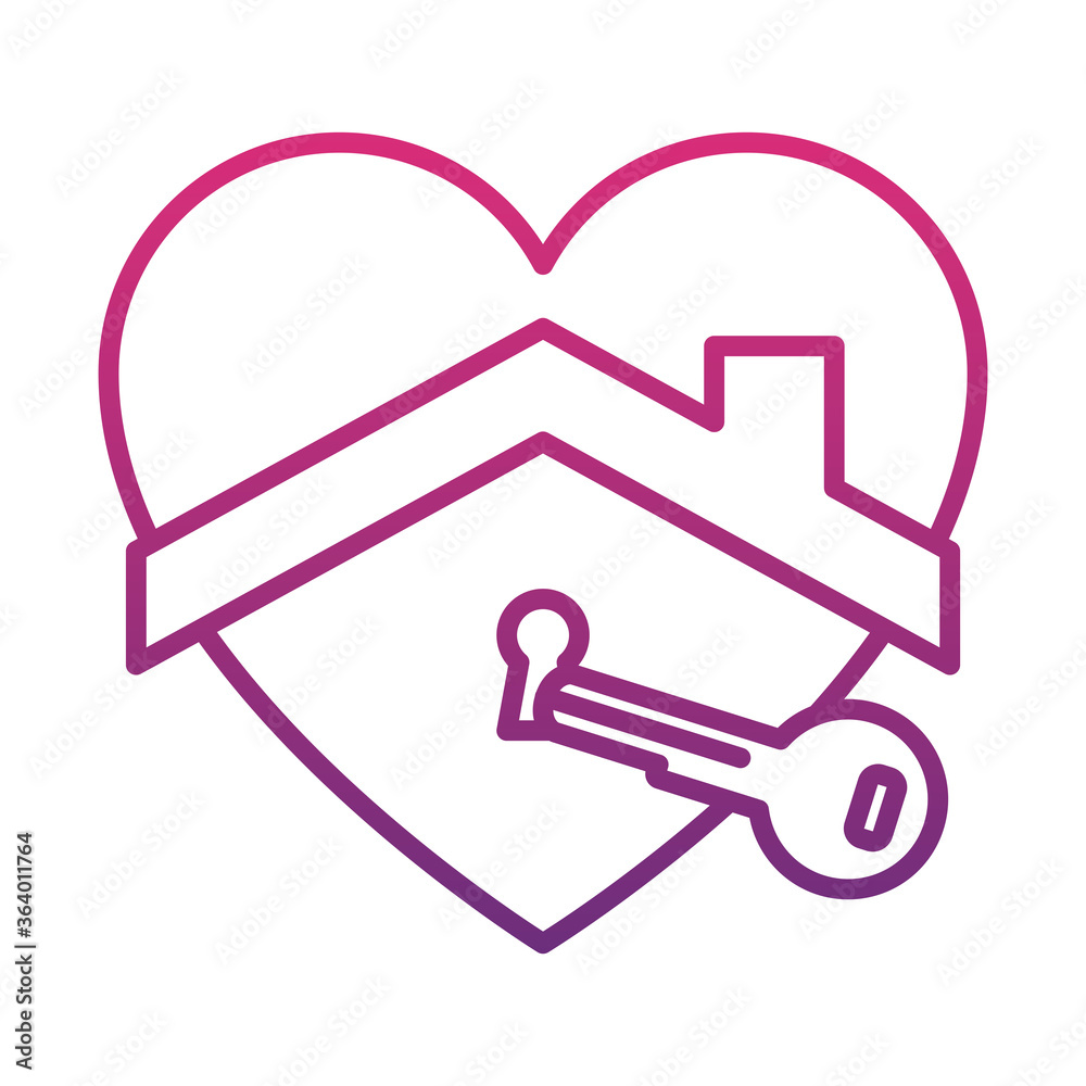 heart with house and keyhole and key icon, gradient style heart with house and keyhole and key icon, gradient style