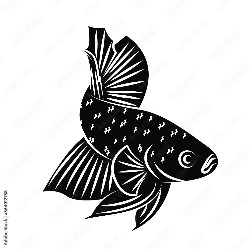 Fototapeta premium Betta Black Silhouette Vector Flat For Logo