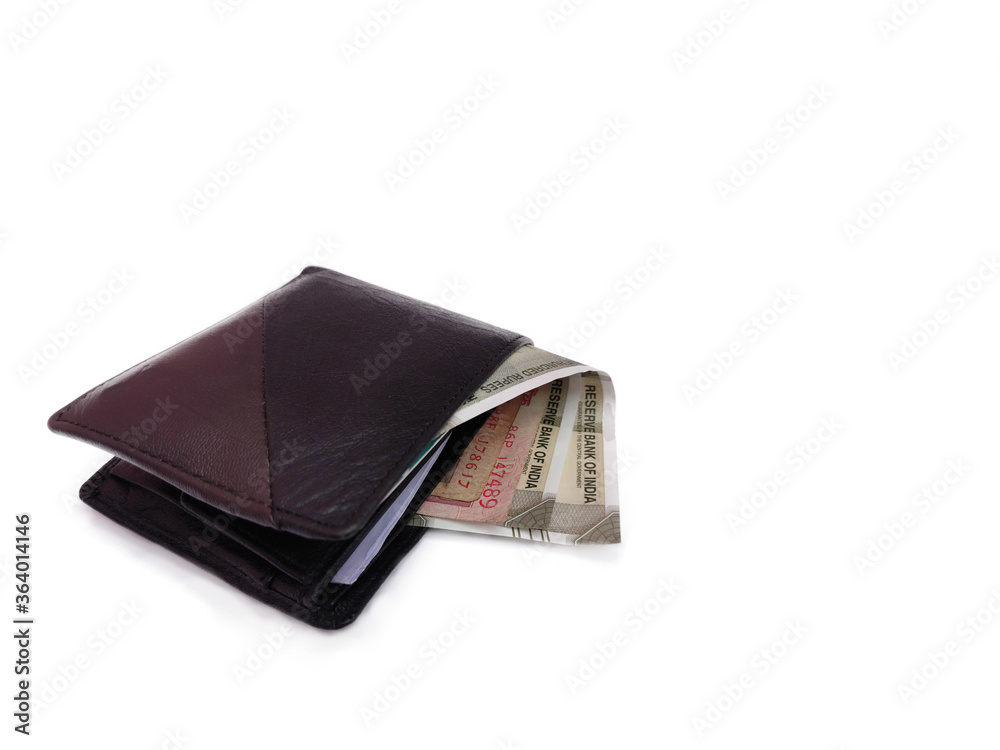 Brown Mens Wallet with money and cards inside Isolated on White background. Brown Mens Wallet with money and cards inside Isolated on White background.