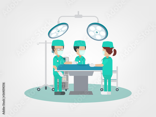 Surgeon team in surgery room flat design vector illustration
