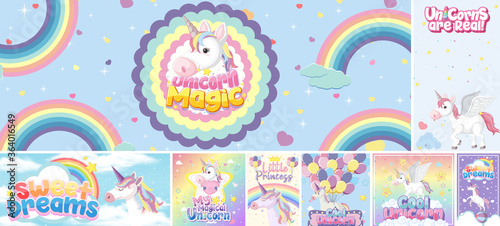 Cute unicorn banner on pastel background color