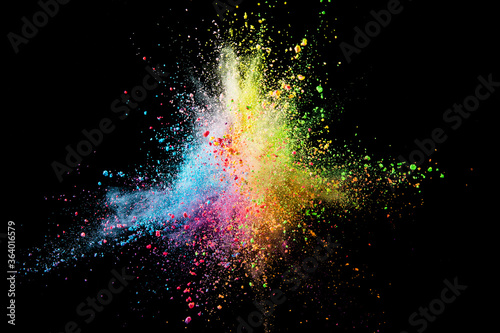 multi-color powder explosion on black background. © zhane luk