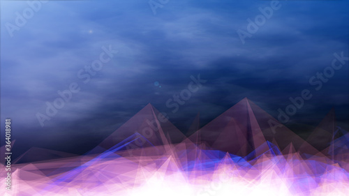 Wonderful Glow Low Polygonal Land With Shiny Bright Stars Falling Fiction Illustration Background.
