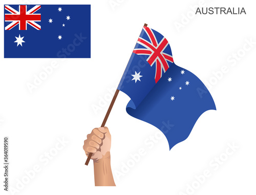  Australian State flag hoisted with a stick held by hand to ignite the spirit of statehood