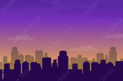 Vector of city landscape view with buildings silhouette and sunset sky suitable for background or illustration