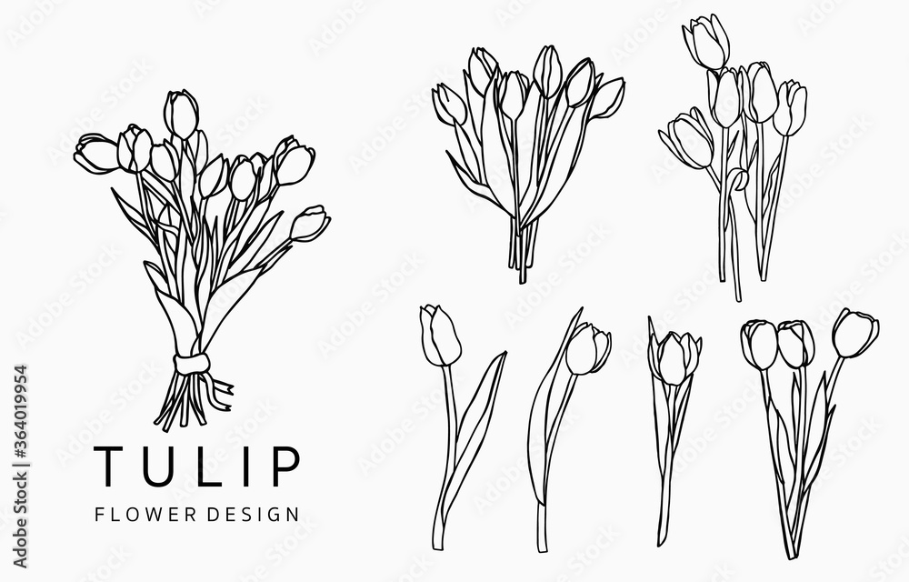 Black tulip logo collection with leaves,geometric.Vector illustration for icon,logo,sticker,printable and tattoo - obrazy, fototapety, plakaty 