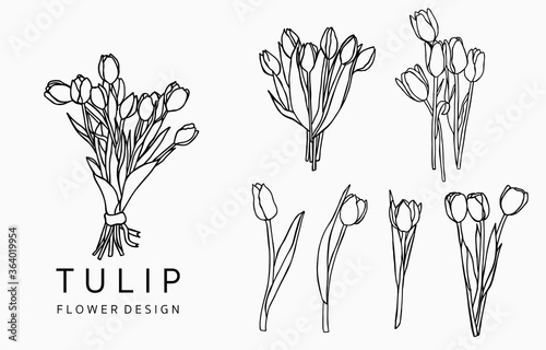 Black tulip logo collection with leaves,geometric.Vector illustration for icon,logo,sticker,printable and tattoo photo