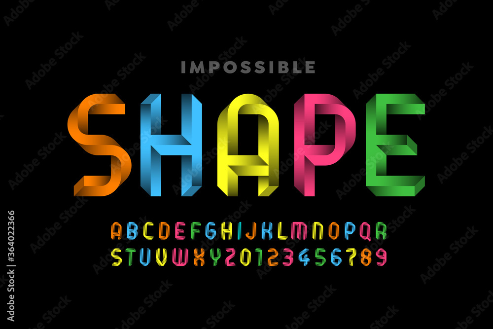 Impossible shape style font, alphabet letters and numbers Impossible shape style font, alphabet letters and numbers