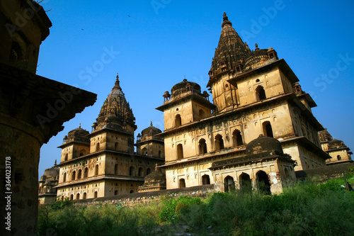 View of Royal cenotaphs (Chhatris) of Orchha, Madhya Pradesh, India.