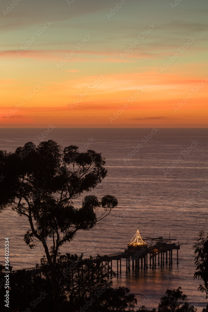 Sunset at La Jolla city with Christmas light