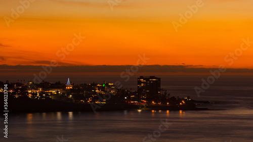 Sunset at La Jolla city with Christmas light