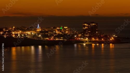 Sunset at La Jolla city with Christmas light