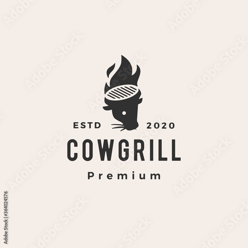 cow grill hipster vintage logo vector icon illustration