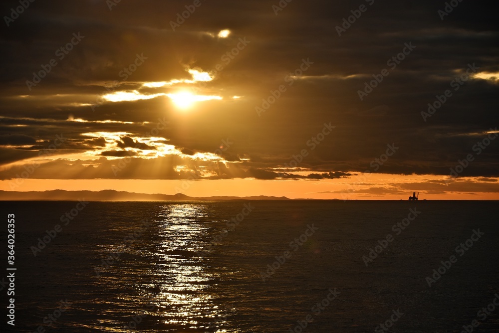Obraz premium The coast of Japan is far above the horizon. Islands in the sea. Fall.