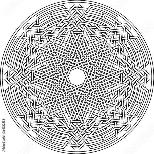 Heptagram vector pattern with circular circle and floral geometric background inside heptadecagon