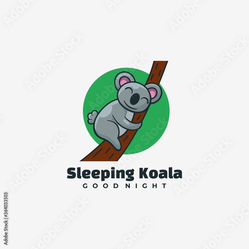 Vector Logo Illustration Sleeping Koala Simple Mascot Style. photo