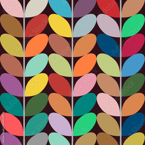 Autumnal geometric pattern  colorful leaves and foliage. Retro vector background and illustration.