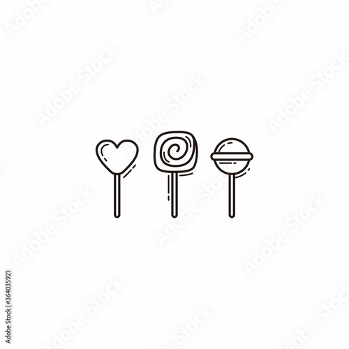 three kind of candy or lollipop line art icon vector
