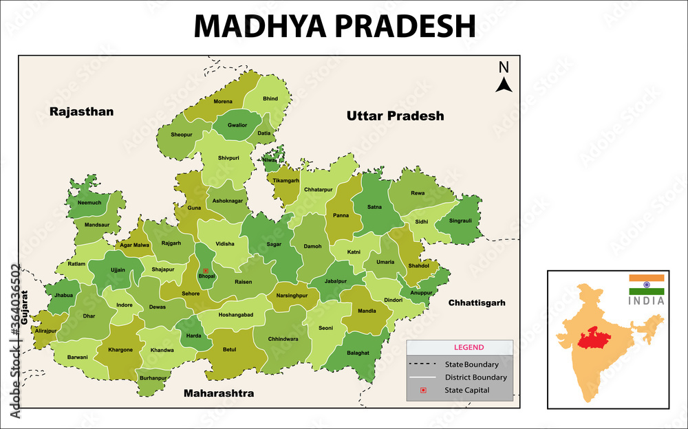 Fototapeta Madhya Pradesh Map. Political and administrative map of ...