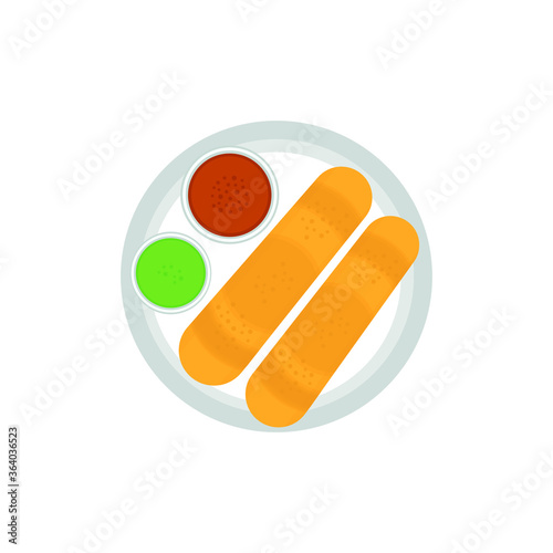 Dosa- vector illustration with sambar and chutney