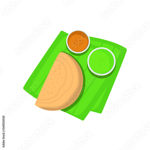 Dosa- vector illustration with sambar and chutney