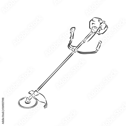 Outline lawn mower vector. Wire-frame style. The layers of visible and invisible lines illustration. lawnmower trimer, vector sketch illustration