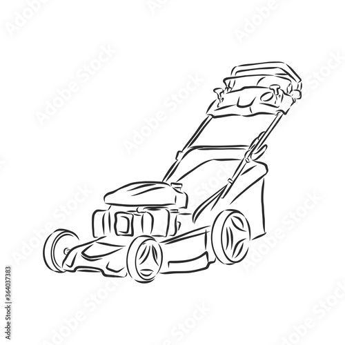 Outline lawn mower vector. Wire-frame style. The layers of visible and invisible lines illustration. lawnmower trimer, vector sketch illustration