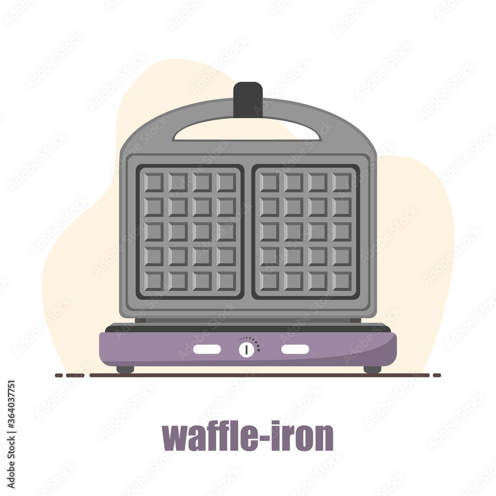 Waffle-iron. Waffle maker isolated on white. Cooking breakfast. Modern vector illustration in flat cartoon style.