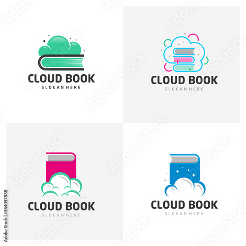 Set of Cloud book logo design vector template for online education, library and bookstore concept logo vector, Icon symbol