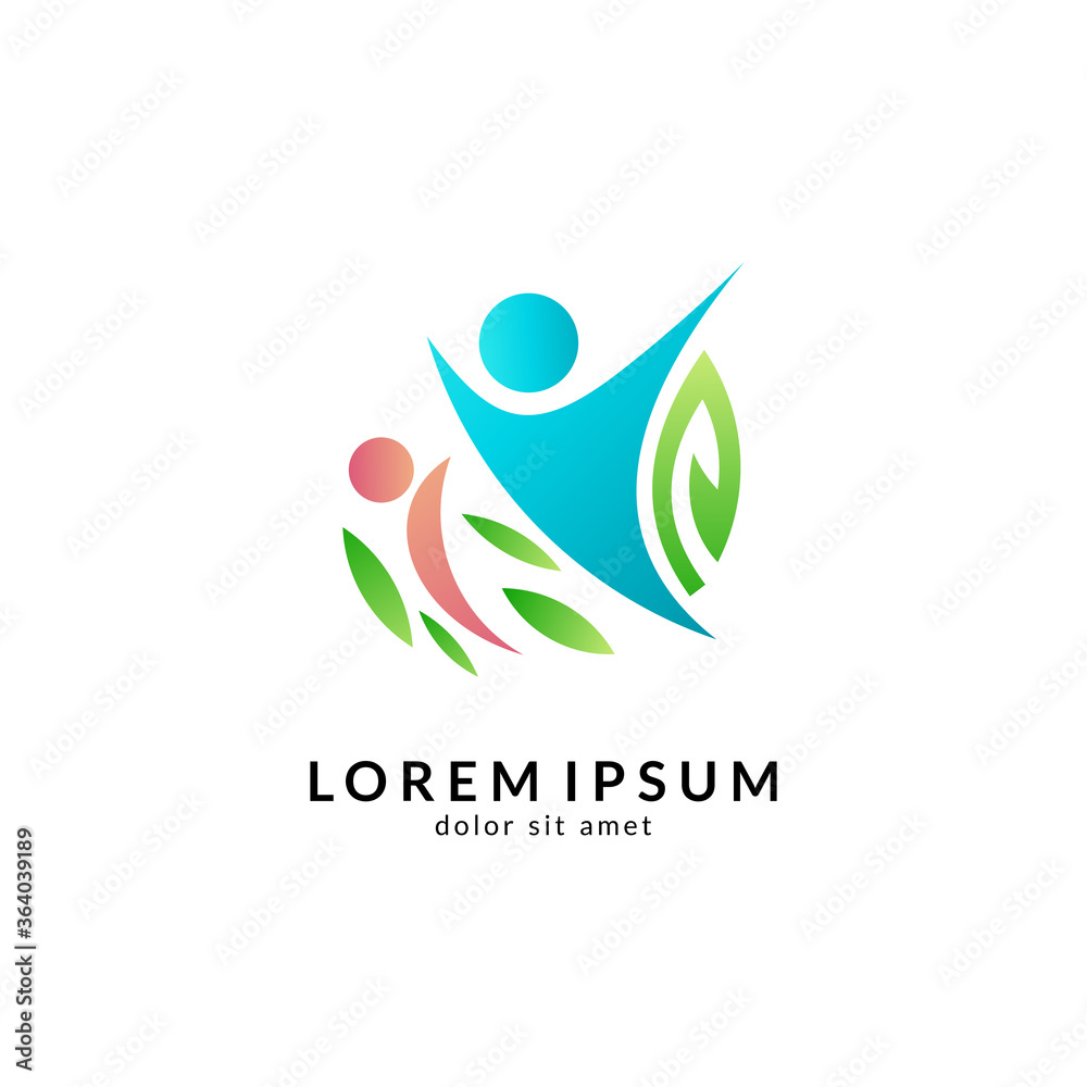Human with leaf logo concept, medical clinic, healthy family logo, people health care and medicine vector illustration Human with leaf logo concept, medical clinic, healthy family logo, people health care and medicine vector illustration