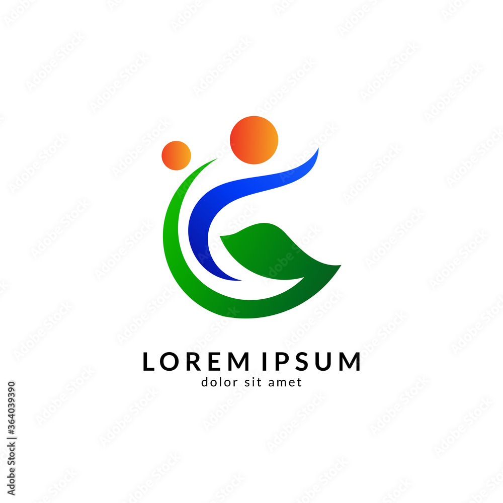 Human with leaf logo concept, medical clinic, healthy family logo, people health care and medicine vector illustration Human with leaf logo concept, medical clinic, healthy family logo, people health care and medicine vector illustration