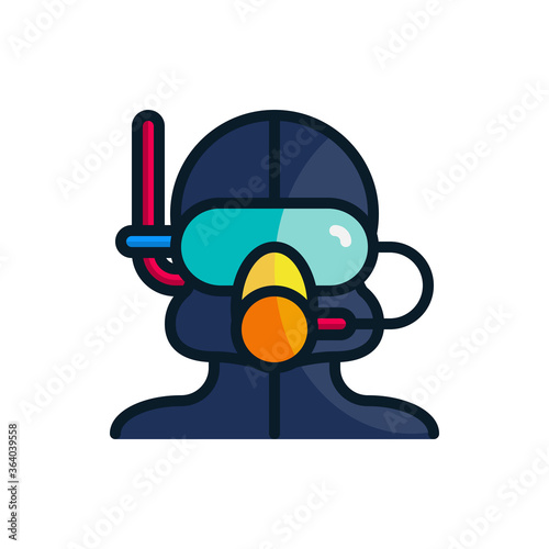 Diver, dive filled outline icons. Vector illustration. Editable stroke. Isolated icon suitable for web, infographics, interface and apps.