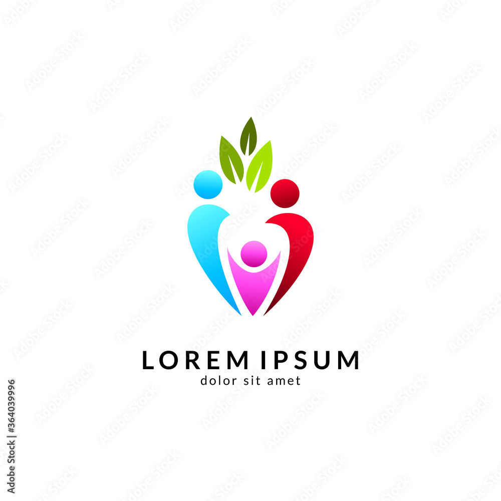 Human with leaf logo concept, medical clinic, healthy family logo, people health care and medicine vector illustration Human with leaf logo concept, medical clinic, healthy family logo, people health care and medicine vector illustration