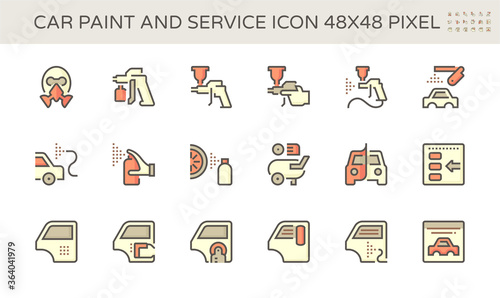 Car paint and repair service vector icon set design, 48x48 pixel perfectand editable stroke.