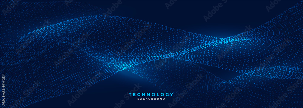 digital flowing particles technology blue banner design