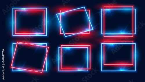 red and blue rectangular neon frames set of six