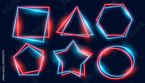 shiny neon frames set in various geometric shapes