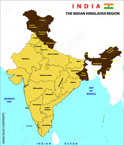 India map. Political Map of India. States and union territories along with their capital cities of India. The Indian Himalayan Region map.
States and union territories in india.