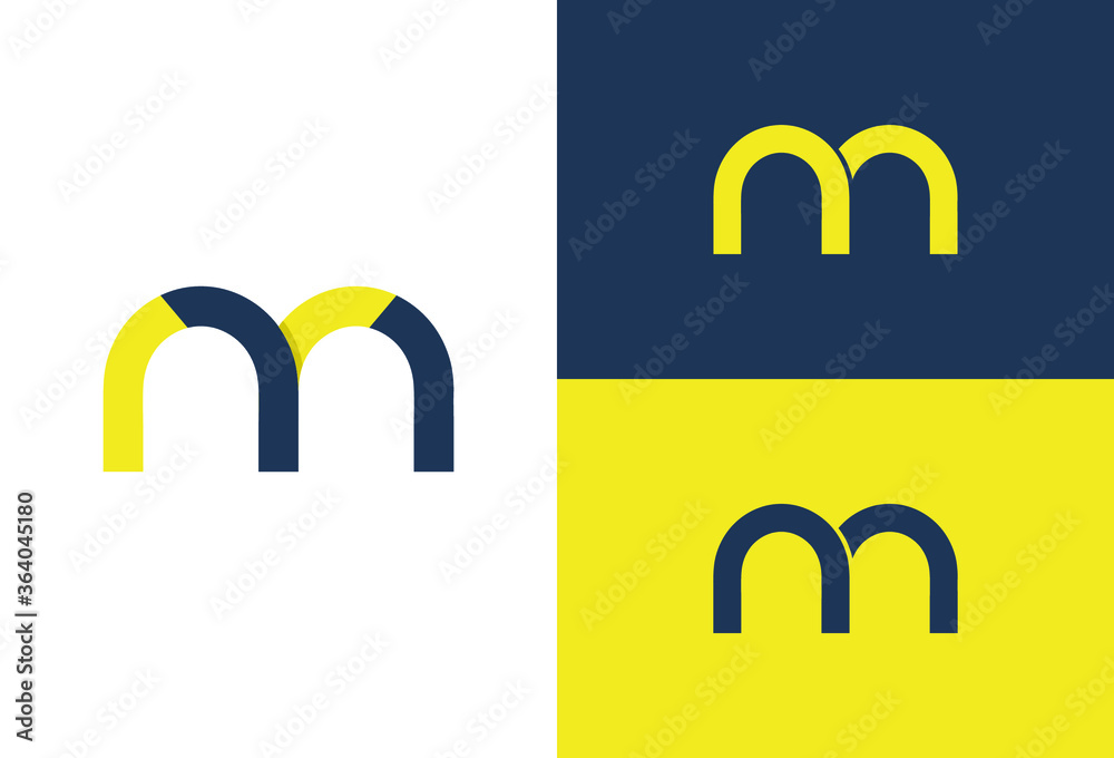 Letter m logo design.Typographic.Yellow and dark blue colors are used