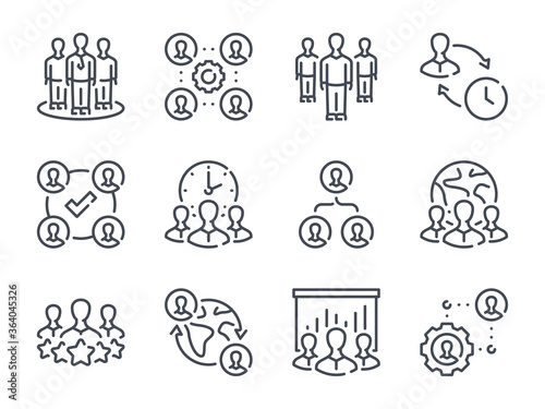 Team Work related line icons. Face protection and Face safety equipment icons. Partnership vector editable stroke icons.