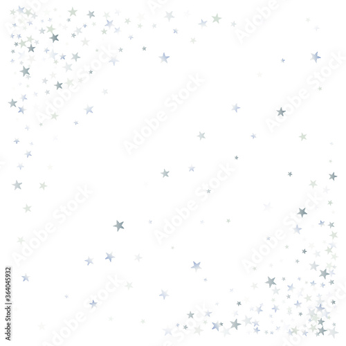 silver stars background, sparkling christmas lights confetti corner isolated on white. magic shining Flying stars glitter backdrop, sparkle vector border. © Good Goods