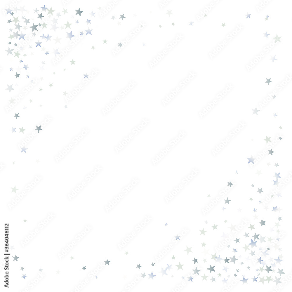 silver stars background, sparkling christmas lights confetti corner isolated on white. magic shining Flying stars glitter backdrop, sparkle vector border.